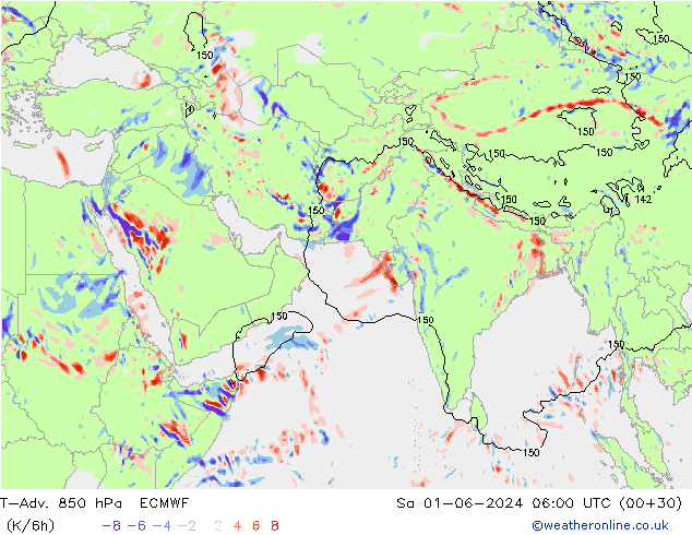 T-Adv. 850 hPa ECMWF sáb 01.06.2024 06 UTC