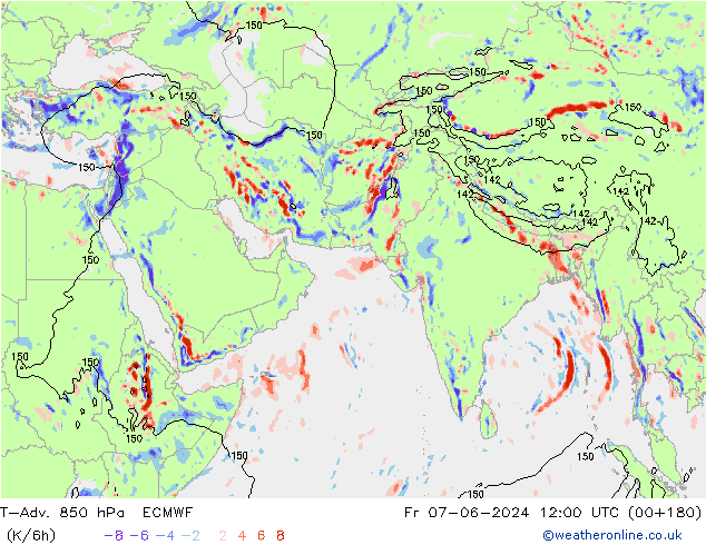 T-Adv. 850 hPa ECMWF pt. 07.06.2024 12 UTC