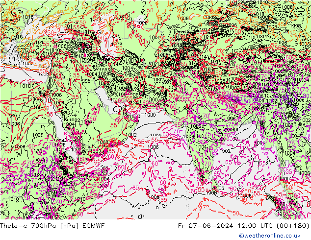 Theta-e 700hPa ECMWF pt. 07.06.2024 12 UTC