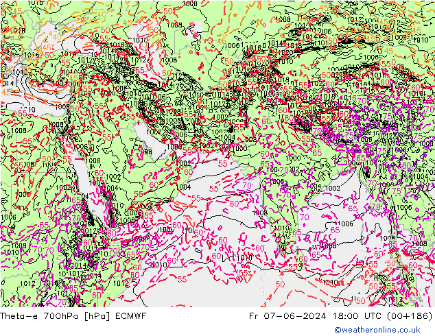 Theta-e 700hPa ECMWF Fr 07.06.2024 18 UTC