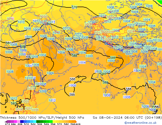 Thck 500-1000hPa ECMWF So 08.06.2024 06 UTC