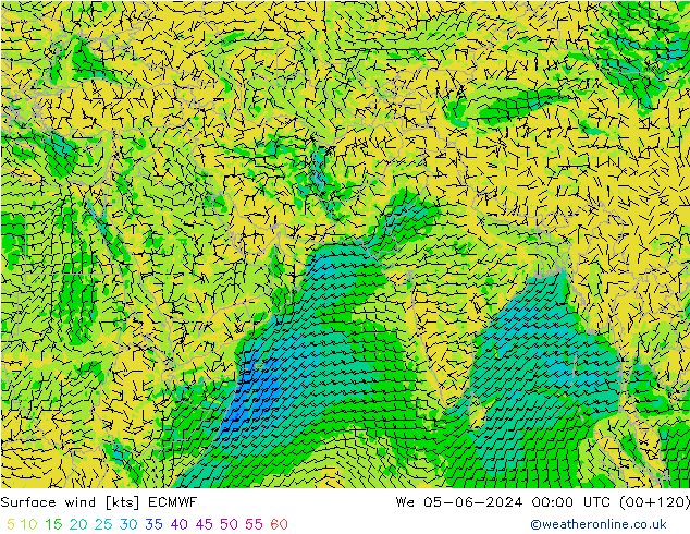 Vento 10 m ECMWF mer 05.06.2024 00 UTC