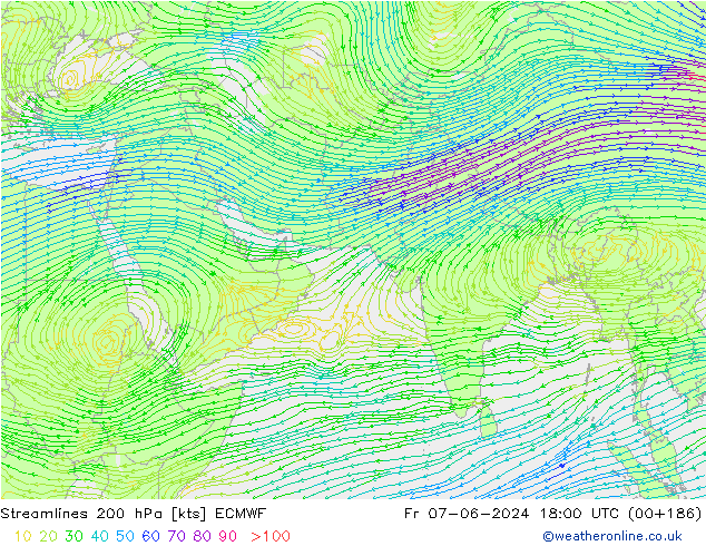 Streamlines 200 hPa ECMWF Fr 07.06.2024 18 UTC