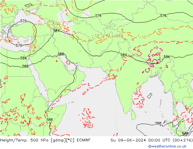 Z500/Rain (+SLP)/Z850 ECMWF Dom 09.06.2024 00 UTC