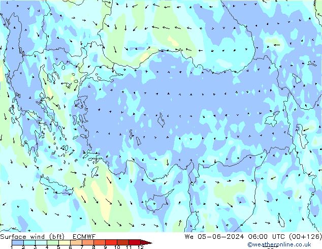 Surface wind (bft) ECMWF St 05.06.2024 06 UTC