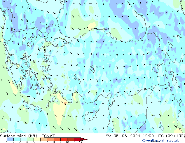 Surface wind (bft) ECMWF We 05.06.2024 12 UTC