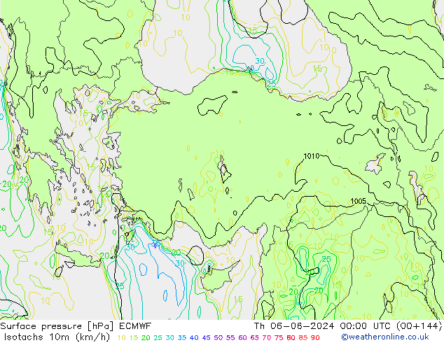 Isotachs (kph) ECMWF  06.06.2024 00 UTC