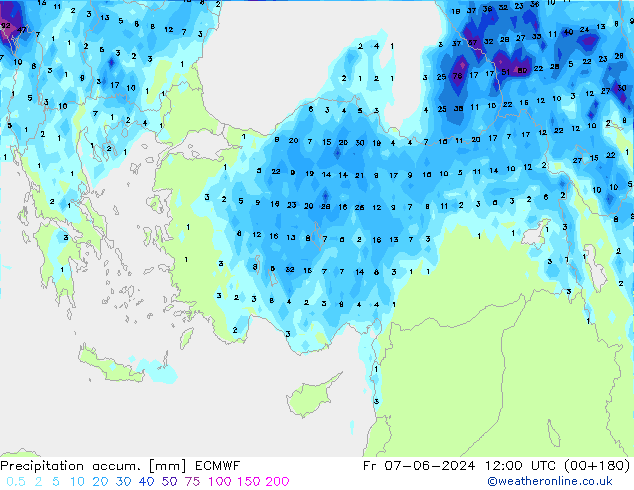 Toplam Yağış ECMWF Cu 07.06.2024 12 UTC