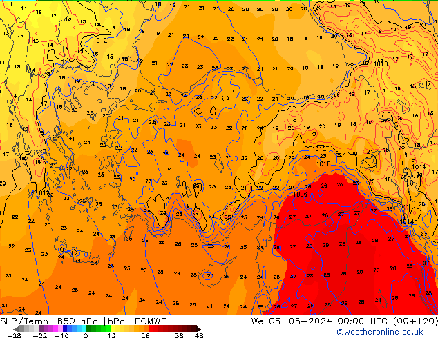 SLP/Temp. 850 hPa ECMWF wo 05.06.2024 00 UTC