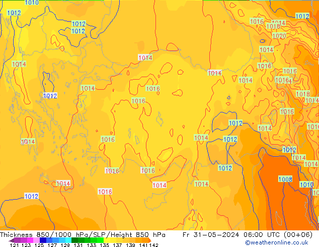 Thck 850-1000 гПа ECMWF пт 31.05.2024 06 UTC