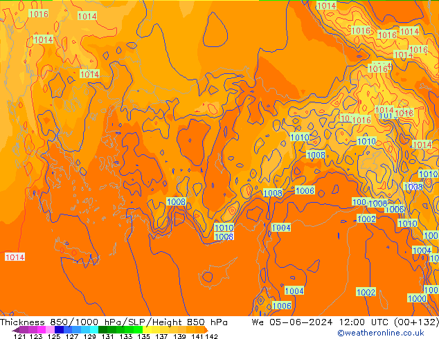 Thck 850-1000 hPa ECMWF śro. 05.06.2024 12 UTC