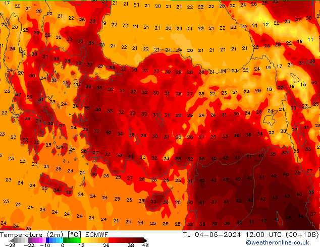Temperatura (2m) ECMWF Ter 04.06.2024 12 UTC