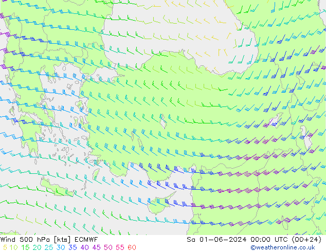 Vent 500 hPa ECMWF sam 01.06.2024 00 UTC