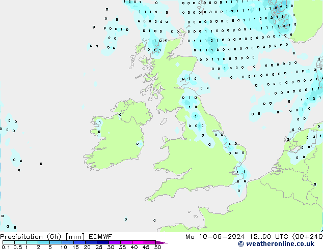 Nied. akkumuliert (6Std) ECMWF Mo 10.06.2024 00 UTC