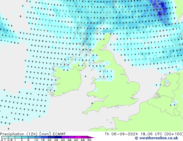 Totale neerslag (12h) ECMWF do 06.06.2024 06 UTC