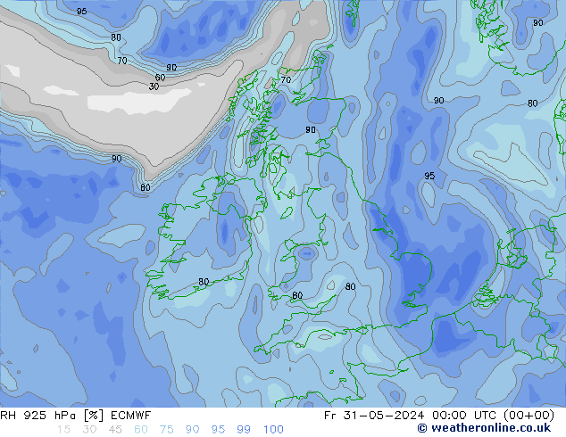 RH 925 hPa ECMWF Fr 31.05.2024 00 UTC