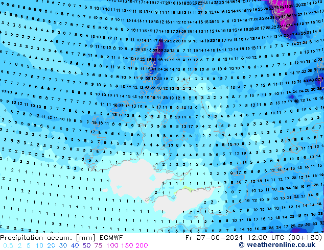 Precipitation accum. ECMWF ven 07.06.2024 12 UTC