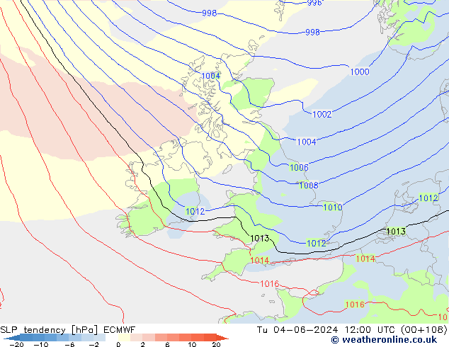 SLP tendency ECMWF Tu 04.06.2024 12 UTC