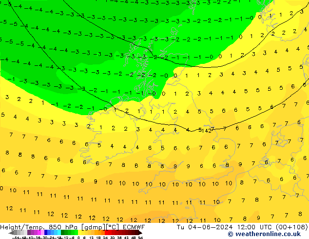 Z500/Rain (+SLP)/Z850 ECMWF Tu 04.06.2024 12 UTC