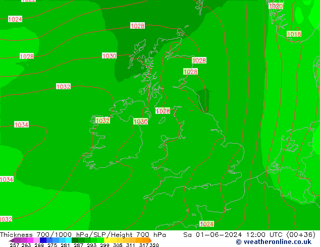 Thck 700-1000 hPa ECMWF so. 01.06.2024 12 UTC