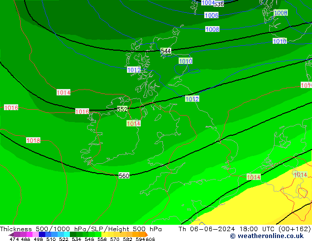 Thck 500-1000hPa ECMWF gio 06.06.2024 18 UTC