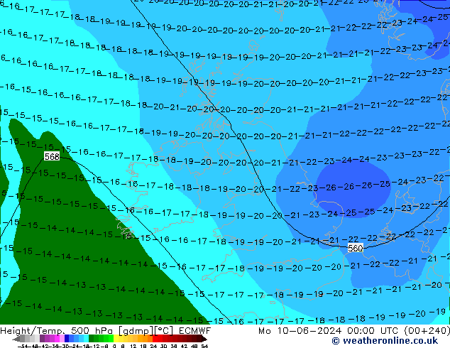 Height/Temp. 500 hPa ECMWF Mo 10.06.2024 00 UTC