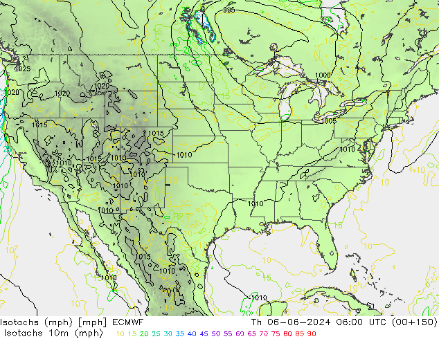 Isotachs (mph) ECMWF чт 06.06.2024 06 UTC