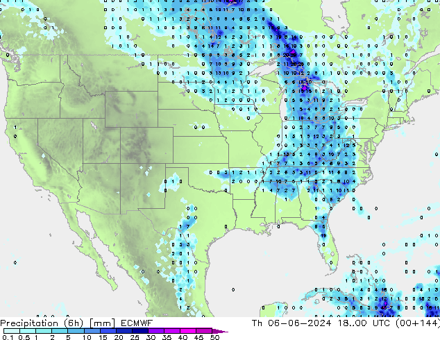 осадки (6h) ECMWF чт 06.06.2024 00 UTC