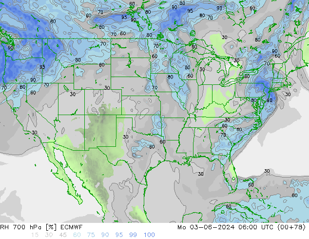 Humedad rel. 700hPa ECMWF lun 03.06.2024 06 UTC