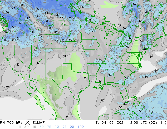 RH 700 hPa ECMWF Ter 04.06.2024 18 UTC