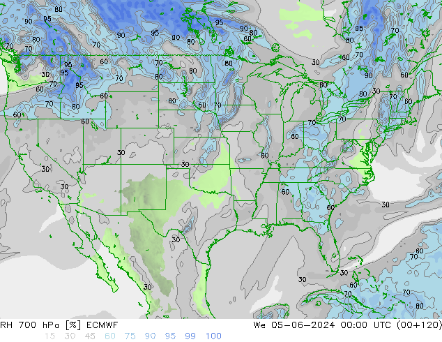 RH 700 hPa ECMWF śro. 05.06.2024 00 UTC