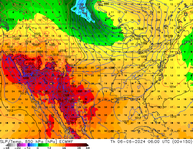 SLP/Temp. 850 hPa ECMWF Qui 06.06.2024 06 UTC