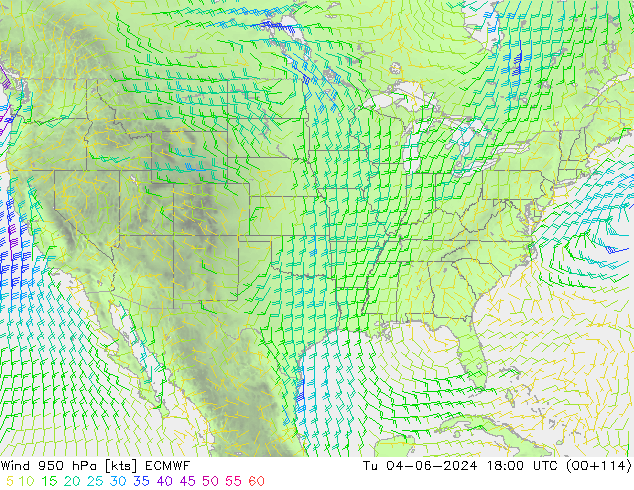 Vento 950 hPa ECMWF Ter 04.06.2024 18 UTC