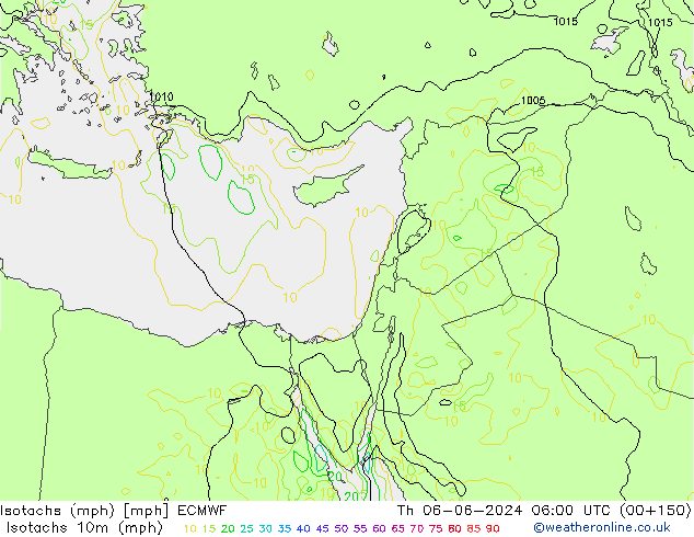 Isotachs (mph) ECMWF Th 06.06.2024 06 UTC