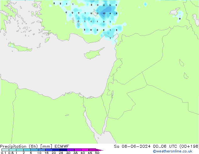 Precipitación (6h) ECMWF sáb 08.06.2024 06 UTC