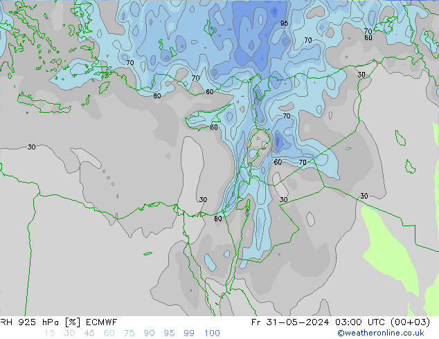 RH 925 hPa ECMWF Fr 31.05.2024 03 UTC