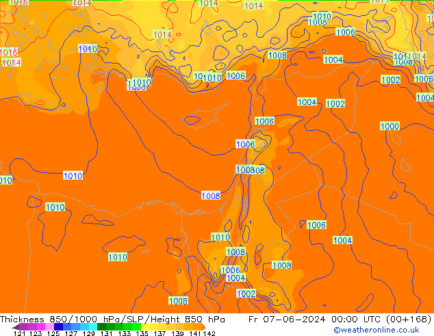 Thck 850-1000 hPa ECMWF ven 07.06.2024 00 UTC