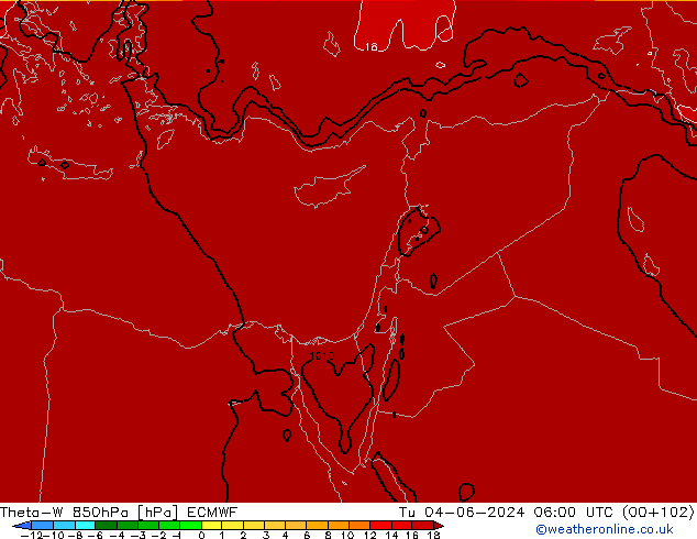 Theta-W 850hPa ECMWF Sa 04.06.2024 06 UTC