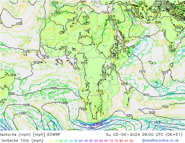 Izotacha (mph) ECMWF nie. 02.06.2024 09 UTC