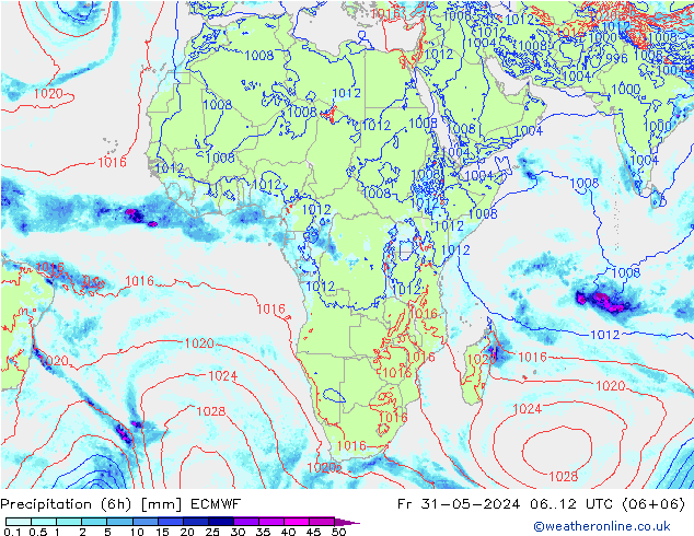 Z500/Rain (+SLP)/Z850 ECMWF Fr 31.05.2024 12 UTC