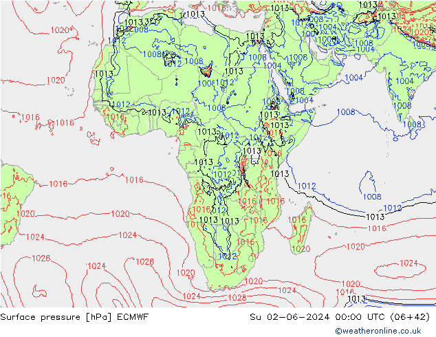 pression de l'air ECMWF dim 02.06.2024 00 UTC