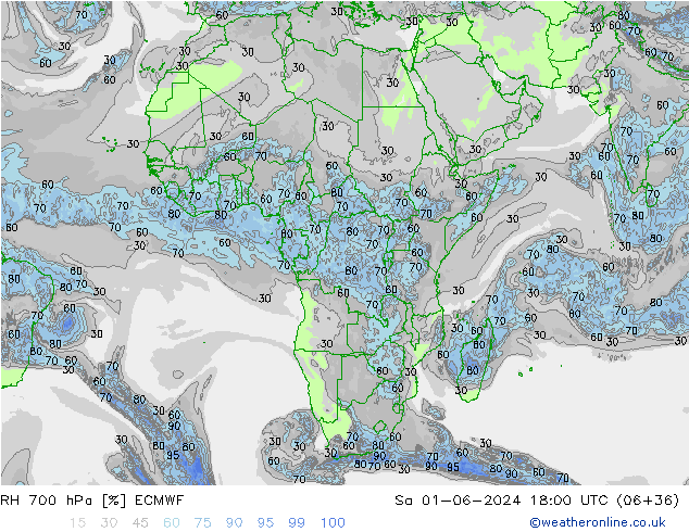 RH 700 hPa ECMWF so. 01.06.2024 18 UTC