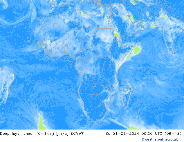 Deep layer shear (0-1km) ECMWF Cts 01.06.2024 00 UTC