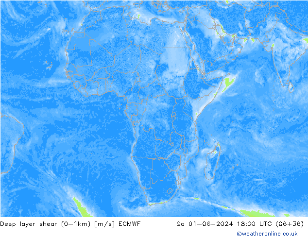 Deep layer shear (0-1km) ECMWF сб 01.06.2024 18 UTC