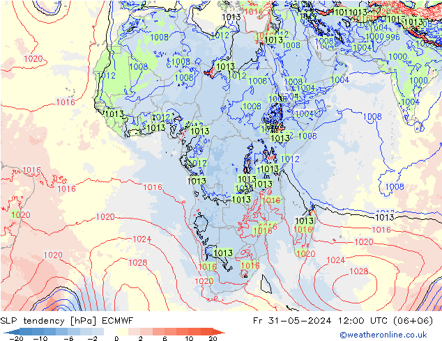 Druktendens (+/-) ECMWF vr 31.05.2024 12 UTC