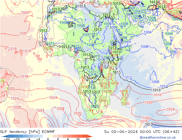 Druktendens (+/-) ECMWF zo 02.06.2024 00 UTC