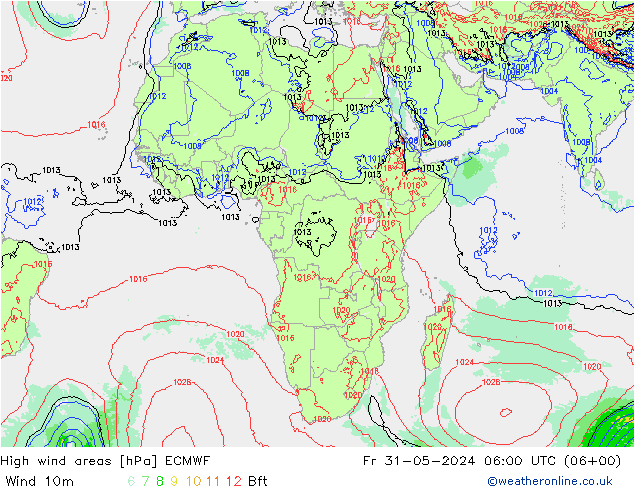 High wind areas ECMWF  31.05.2024 06 UTC