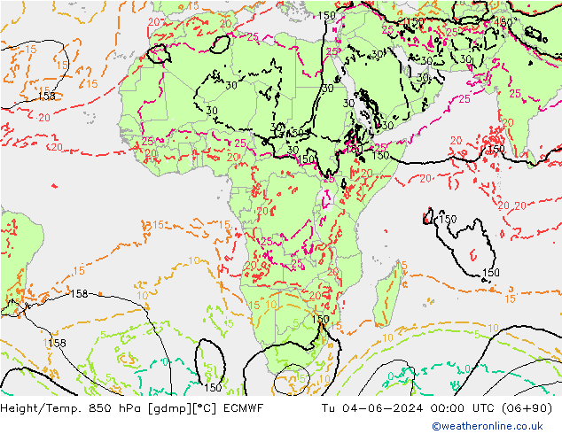 Yükseklik/Sıc. 850 hPa ECMWF Sa 04.06.2024 00 UTC