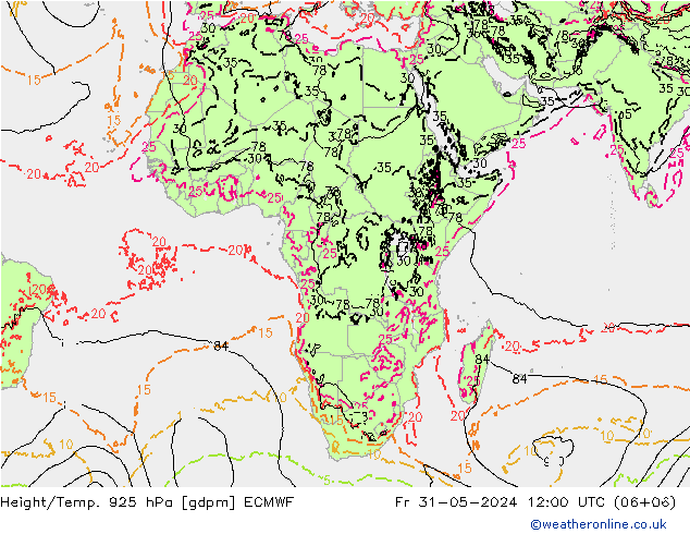 Height/Temp. 925 hPa ECMWF Fr 31.05.2024 12 UTC