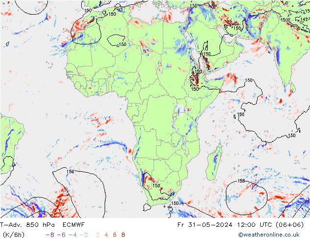 T-Adv. 850 hPa ECMWF pt. 31.05.2024 12 UTC